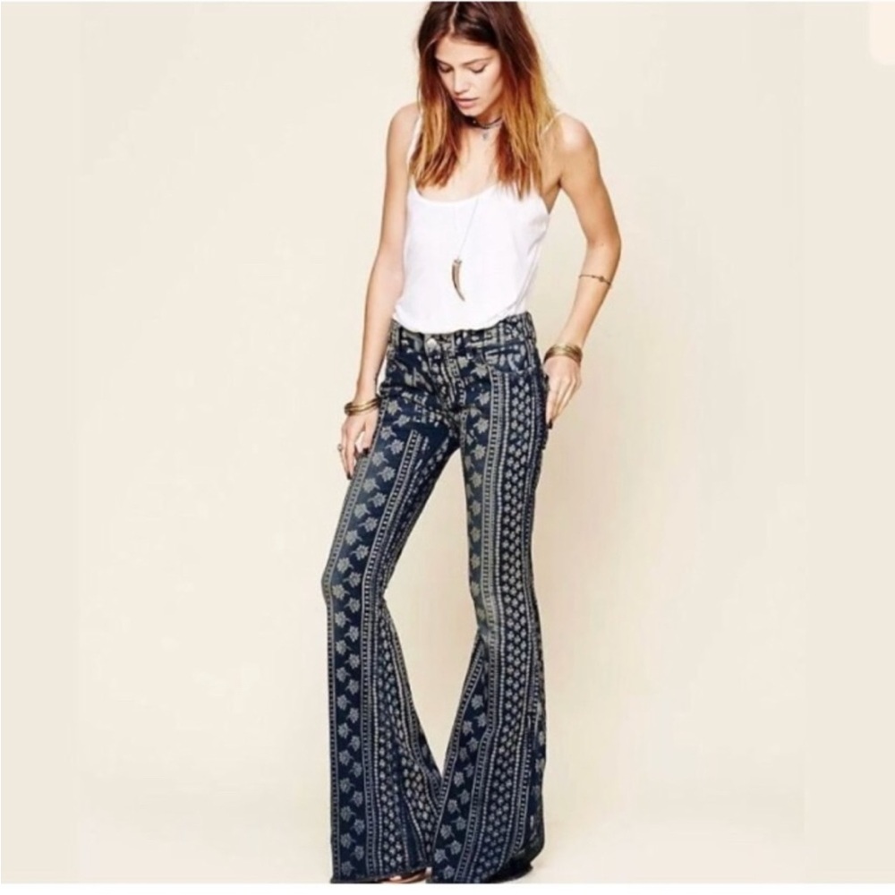 Free People Stripe Bali Flare Stretch Jean